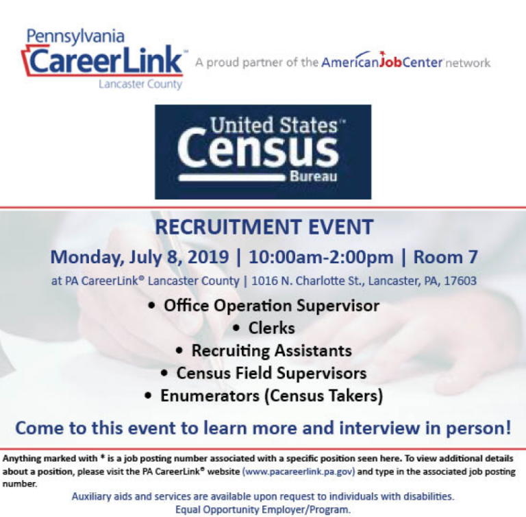 US Census Recruiting Event PA CareerLink® of Lancaster County