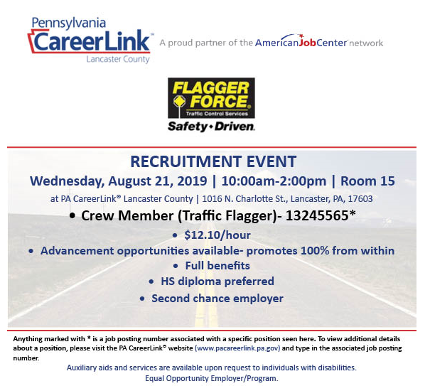 Flagger Force Recruiting Event August 21st | PA CareerLink® of ...